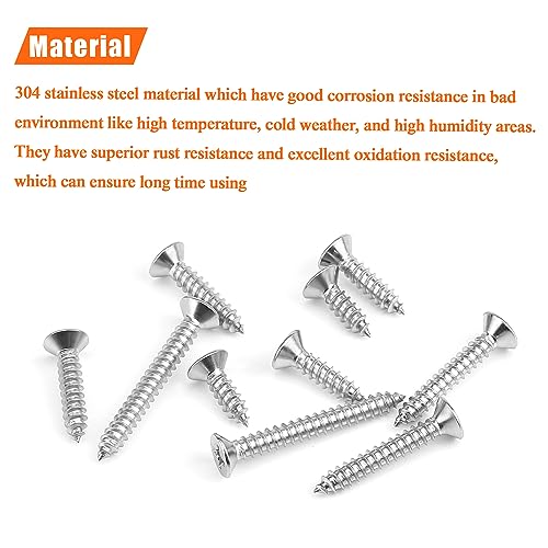 #7 x 1/2" 5/8" 3/4" 1" 1-1/4" Wood Screws Set, HELIFOUNER 160 Pieces Phillips Countersunk Head Self-Tapping Screws Assortment Kit, Phillips Flat Head Wood Screws, 304 Stainless Steel - size: #7
