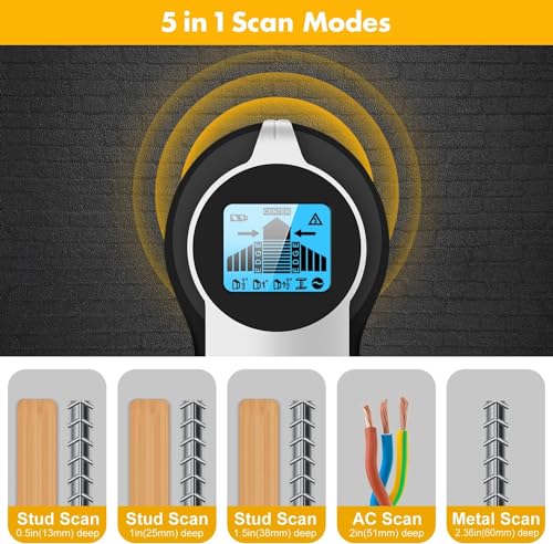 Stud Finder Wall Scanner 5 in 1 Upgraded Electronic Wall Scanner with Battery for Wood Metal and AC Wire Detection,HD LCD Display and Audio Alarm, Blue