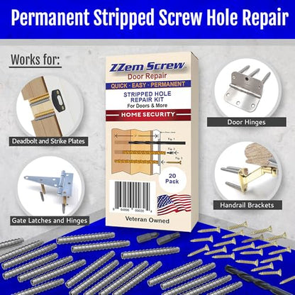 20-Pack #9 x 3 inch Permanent Stripped Door Hinge Screw Hole Repair Kit - size: 20 Pack