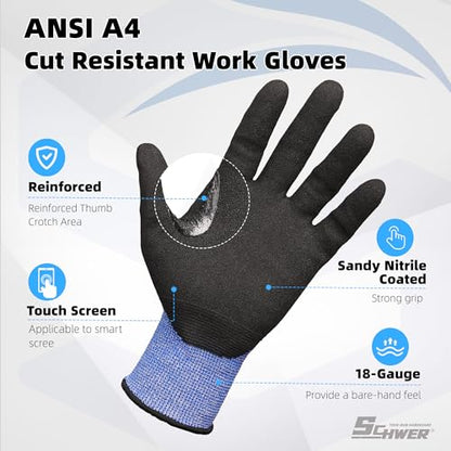 Schwer A4 AIR-SKIN Cut Resistant Work Gloves, Ultra Lightweight, AR3900, L - color: Blue, size: Large