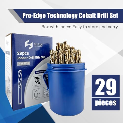 29pcs Cobalt Drill Bits Set M35 HSS Jobber Drill Bits Set 1/16"-1/2" - color: Bronze, size: 1/16"-1/2"
