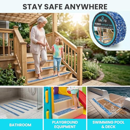LifeGrip Rubber Anti Slip Tape, 2" x15' Waterproof Grip Tape for Pool, Blue - color: Blue, size: 2" X 15'