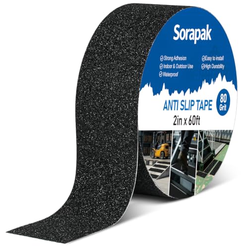 Anti Slip Tape 2 in x 60 ft, 80 Grit Non Skid Grip for Stairs - size: 2'' x 60FT