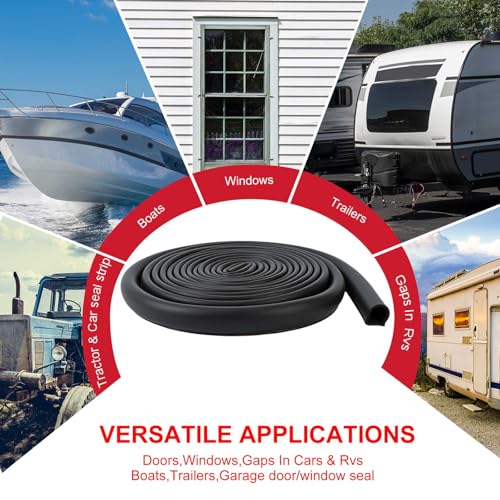 Pangda 16Ft D Shape Rubber Weather Stripping Foam Self-Adhesive EPDM Door Seal Strip for Noise Reduction Waterproof Dustproof for Cars Boats Truck RVs Windows Doors (3/4" W × 3/4" H) - size: 16ft L, style: 3/4" W × 3/4" H