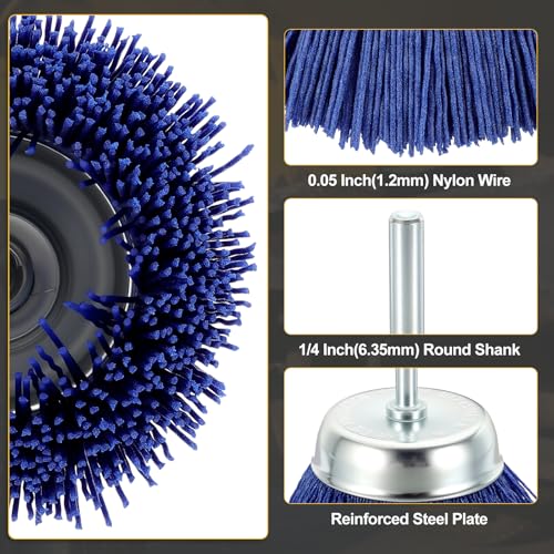 DTGN 12 Pcs Wire Wheel Cup Pen Brush Set for Drill, 1/4 Inch Round Shank - size: 1/1.8/3 inch（80/180/240 Grit）
