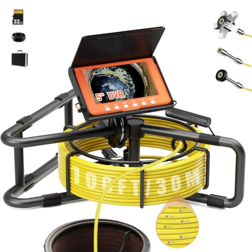 Sewer Camera 100FT, 5'' HD 1080P w/DVR-32GB Pipe Inspection Camera 5000mAh