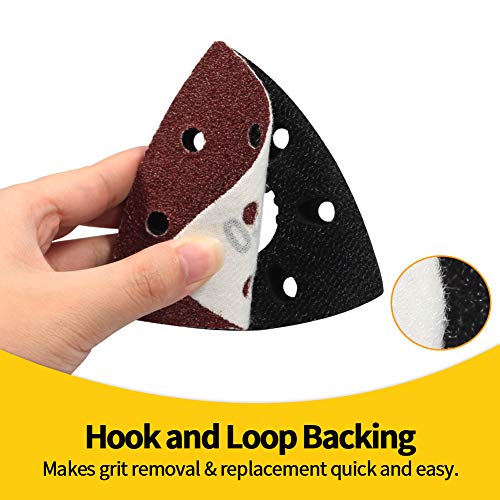 SPEEDWOX 50Pcs 60 Grit Triangle Sanding Pads, 90mm 6 Holes for Multi Tool - style: 60 Grit