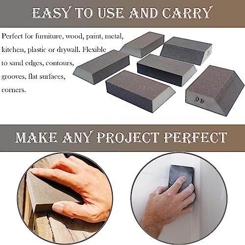 6 PCS Single Sanding Sponge Set - 80/100/120/180/220/320 Grit Sanding Blocks Assortment, Washable and Reusable - style: 6 Pack Assorted