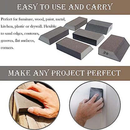 6 PCS Single Sanding Sponge Set - 80/100/120/180/220/320 Grit Sanding Blocks Assortment, Washable and Reusable - style: 6 Pack Assorted