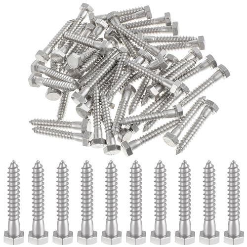 Zonon 50 Pcs 3/8" X 2" 304 Stainless Steel Lag Screw for Wood, Silver - color: Silver, size: 3/8" X 2"