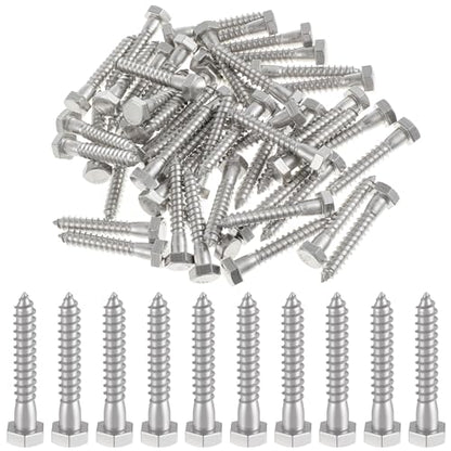 Zonon 50 Pcs 3/8" X 2" 304 Stainless Steel Lag Screw for Wood, Silver - color: Silver, size: 3/8" X 2"
