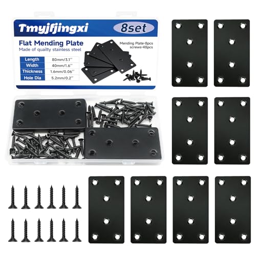 3.1x1.5'' Black Straight Flat Mending Plate for Wood Metal Braces Brackets with Holes (8Set/56Pcs) YY033-40x80 - size: 40x80