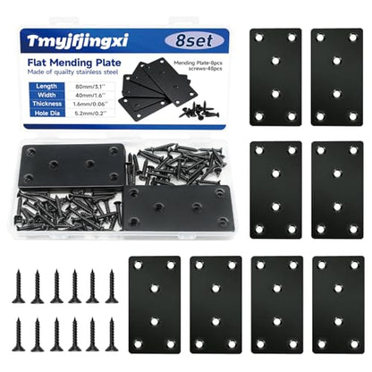 3.1x1.5'' Black Straight Flat Mending Plate for Wood Metal Braces Brackets with Holes (8Set/56Pcs) YY033-40x80 - size: 40x80