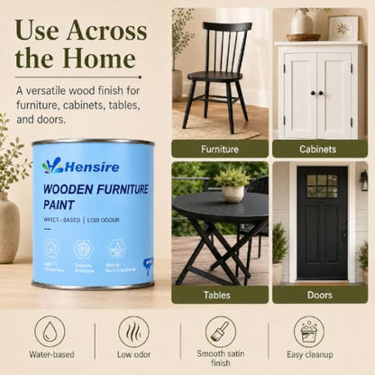 Hensire Black Wood Furniture Paint 17oz – All-in-One No Sanding - color: Black, size: 17 Fl Oz (Pack of 1)
