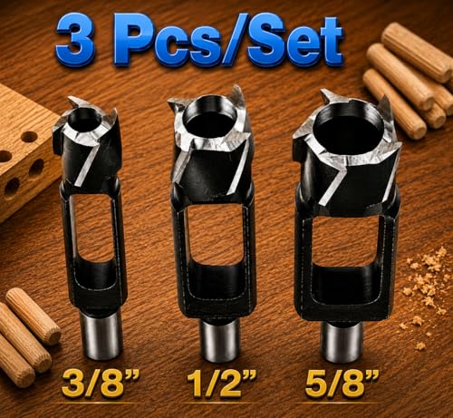 Wood Tenon Dowel Plug Cutter 3Pcs Set Tenon Cutter Plug Maker Woodworking Drill Bit - size: 3pcs set