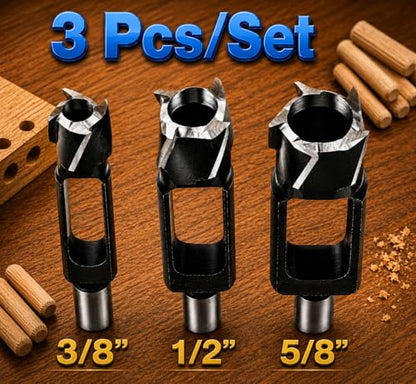 Wood Tenon Dowel Plug Cutter 3Pcs Set Tenon Cutter Plug Maker Woodworking Drill Bit - size: 3pcs set