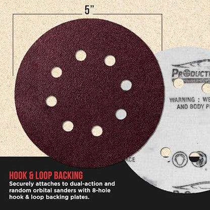 ProductionShop 5" Red 8-Hole Pattern Sanding Discs, 100 Disc Variety Pack, Grits 40, 60, 80, 100, 150, 180, 220, 320, 400, 600, 800 - Hook & Loop Sandpaper for Random Orbital Sanders - Woodworking - style: Variety Pack 100
