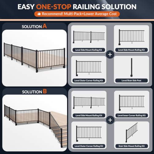 Egadis 1 Pack 36 in x 6 ft Modular Side Mount Aluminum Stair Railing Kit - color: Stair 6ft-P1
