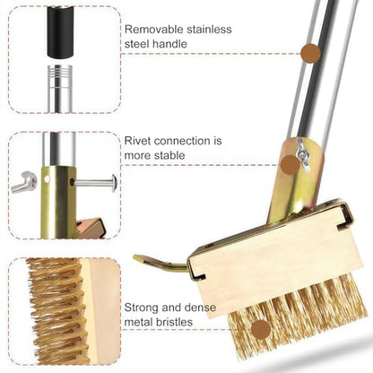 Crack Weeder Tool Long 63", Moss Remove Brush with 2 Brush and 2 Scraper