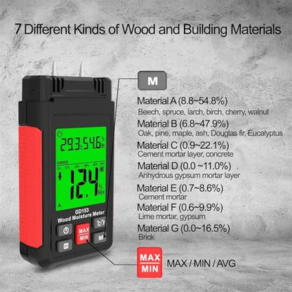 Digital Wood Moisture Meter Humidity Tester Hygrometer Timber Damp Detector LCD Display Cement Brick