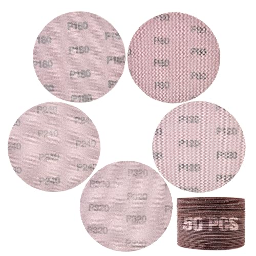 5 Inches Mesh Sandpaper 50 Pieces Hook and Loop Sanding Discs, Grits 80, 120, 180, 240, 320 Mesh Abrasive Dust Free Net Sandpaper Abrasives Pads Sander for Auto Body, Wood, Drywall, Metal - style: 5" x 50pcs
