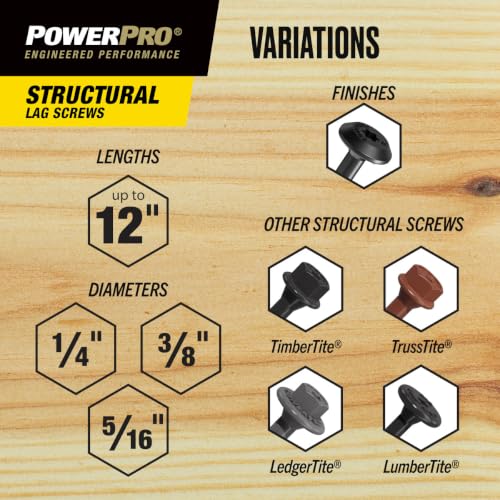 Power Pro Structural Lag Screws, 1/4in x 5in, 225 Pieces, Bronze - color: Bronze, size: 1/4 inch x 5 inch, style: 225pc