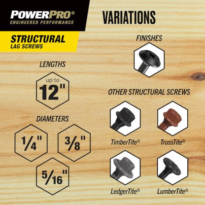 Power Pro Structural Lag Screws, 1/4in x 5in, 225 Pieces, Bronze - color: Bronze, size: 1/4 inch x 5 inch, style: 225pc