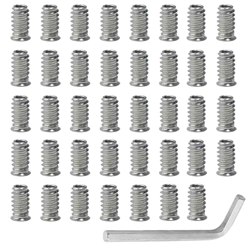 40PCS 1/4-20 x 20mm Threaded Inserts for Wood, Hex Socket Drive Metal Nut Fasteners with Hex Wrench for Furniture Assembly - size: 1/4-20 x 20mm