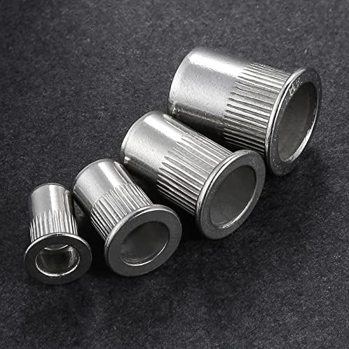 Wensilon 200Pcs Rivet Nut M5 Metric Stainless Steel 304 Finish Flat Head Rivnut Threaded Insert Nut Knurled Body - color: Silver, size: Metric M5