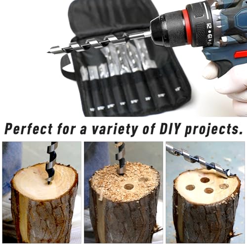 8Pcs 1/8"-1/2" Inch Auger Drill Bit Set for Wood with 1/4" Hex Shank