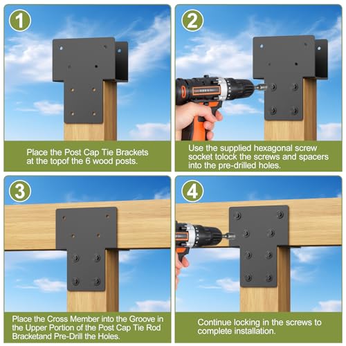 6x6 Post Caps Tie Brackets, 2Pcs Heavy Duty Connector Pergola Brackets - size: 6x6 2pcs