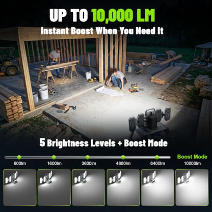 10,000LM Portable LED Work Light Compatible with R-yobi 40V Battery - color: Green