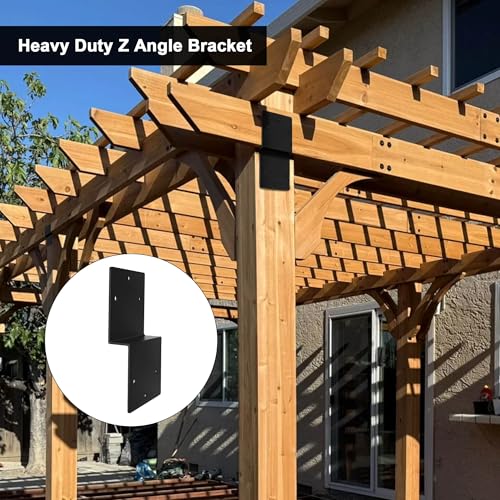 4pcs Z Brackets Black, Deck Joist Tie Plate Heavy Duty Steel 5'' x 5'' Z-Shape Connector Double Angle Channel Corner Brace Fit Beam Support Pergola Wood Shelves Fixing, Thickness 3 mm - size: 4 Pieces