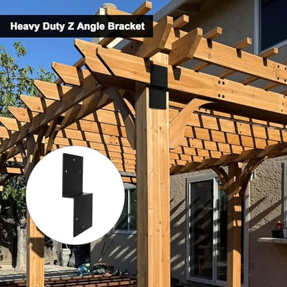 4pcs Z Brackets Black, Deck Joist Tie Plate Heavy Duty Steel 5'' x 5'' Z-Shape Connector Double Angle Channel Corner Brace Fit Beam Support Pergola Wood Shelves Fixing, Thickness 3 mm - size: 4 Pieces