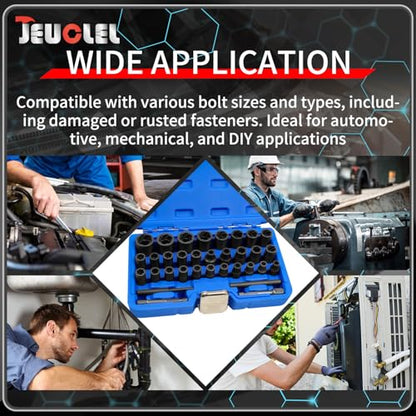 33PCS Bolt Extractor Kit, 3/8" & 1/4'' Drive Slim Type Nut Remover