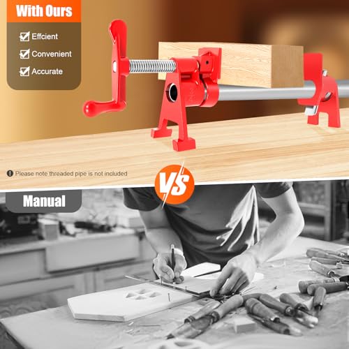 4 Pack Pipe Clamps for Woodworking, H-Style 3/4 Pipe Clamp Wood Gluing Clamps w/Foot Pads Wood Panel Clamps Adjustable Pipe Clamp Tool For Woodworking Carpentry Home Improvement DIY Jobs