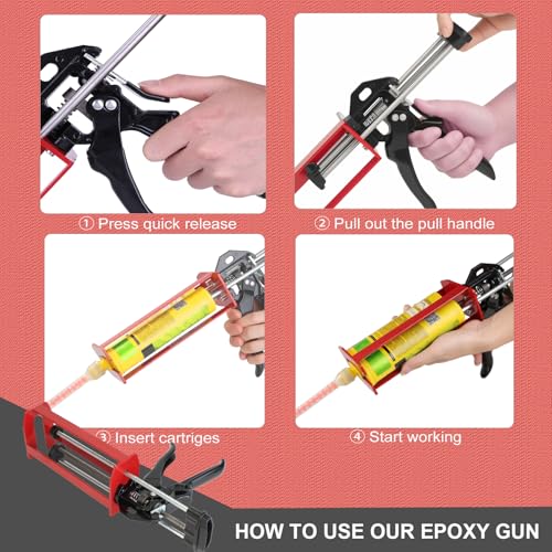 Epoxy Gun Dual Component 400ml – Manual 1:1 & 2:1 Ratio Adhesive Applicator for Epoxy, Urethane, Acrylic,High-Thrust 2-Part Adhesive Gun for Panel Bonding, Structural & Plastic Repair,Red - size: 400 ml (1:1, 2:1)