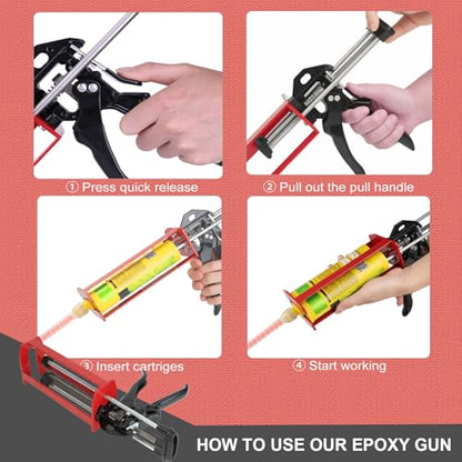 Epoxy Gun Dual Component 400ml – Manual 1:1 & 2:1 Ratio Adhesive Applicator for Epoxy, Urethane, Acrylic,High-Thrust 2-Part Adhesive Gun for Panel Bonding, Structural & Plastic Repair,Red - size: 400 ml (1:1, 2:1)