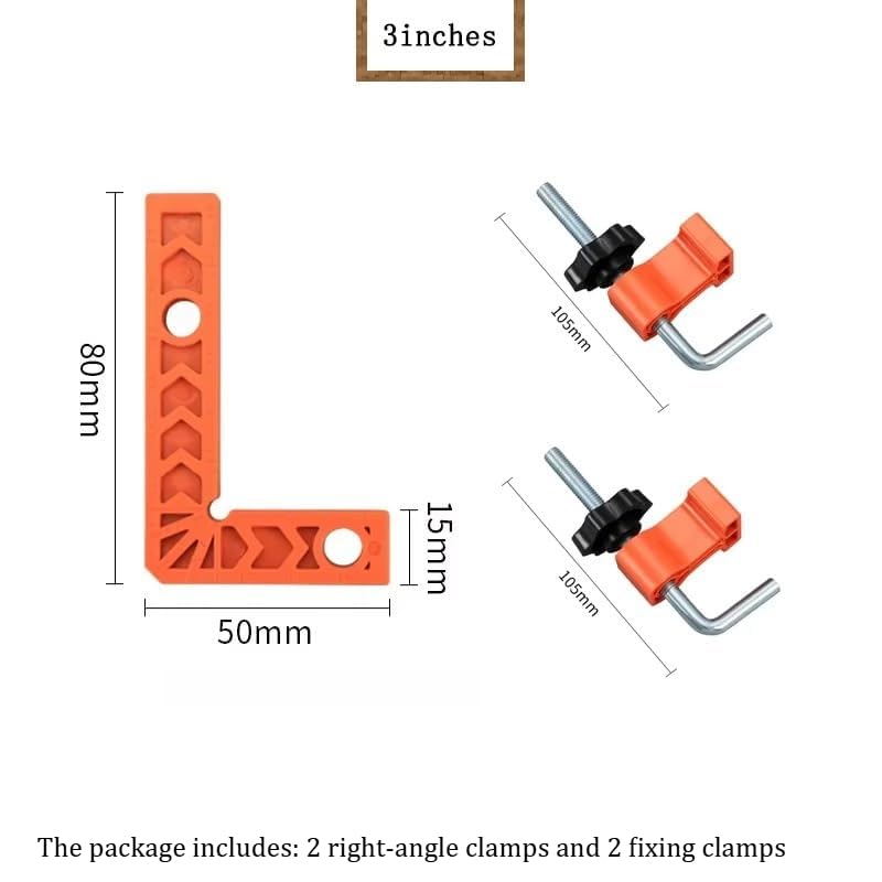2 Pack 90 Degree Clamp,Positioning Squares, 3" Right Angle Clamp with 2 Clamping Squares,Corner Clamps Tool for Pictures Frames, Cabinets, Boxes (orange)