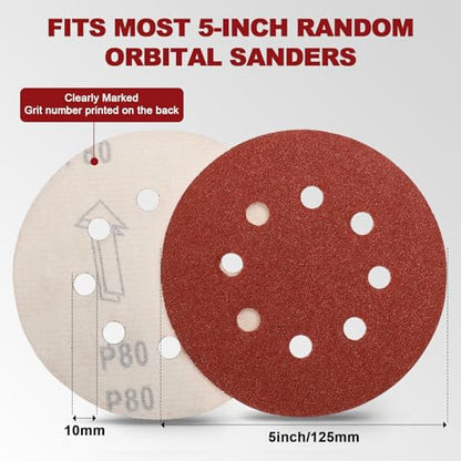 5 Inch Hook and Loop Sanding Discs Sandpaper 40-320 Grits, 70 PCS