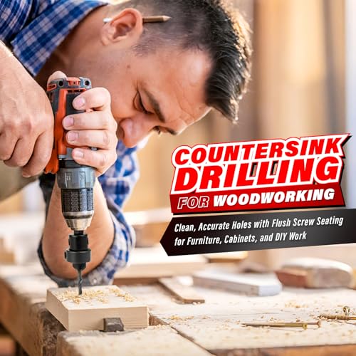 DIYSELF 15 PCS Countersink Drill Bit Set, M2 HSS Bits for Wood