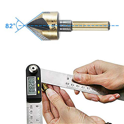 Countersink Drill Bit Set, 5 Pieces High Speed Steel 82 Degree 5 Flute 6mm Shank Mill Cutter Bit Countersink in Sizes 1/2" Set with Carrying Case. - size: 1/2''
