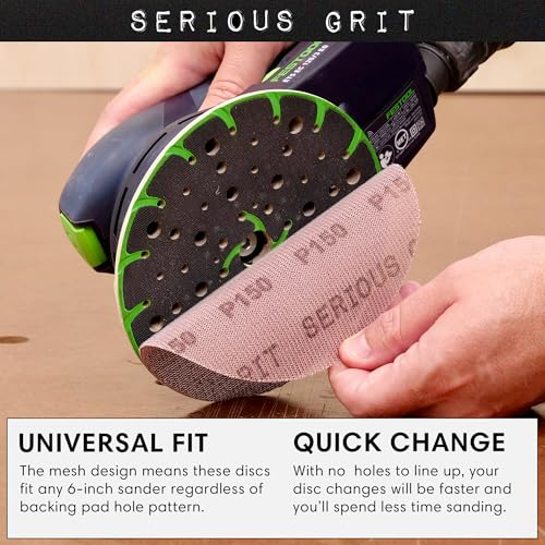 Serious Grit - 6-Inch P150 Grit Ceramic Mesh Sanding Discs - 50 Pack - style: 150 Grit