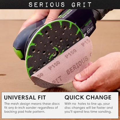 Serious Grit - 6-Inch P150 Grit Ceramic Mesh Sanding Discs - 50 Pack - style: 150 Grit