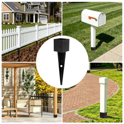 4 Pcs 4"x4" Fence Post Anchor Ground Spike|Black Powder-Coated| 16 Inch