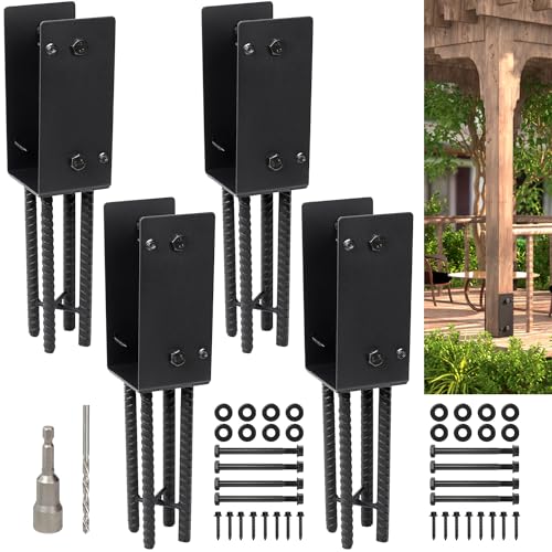 4x4 U-Shape Post Base Heavy Duty Wet Concrete Holder (Black - Set 4) - size: 4IN, style: Set 4