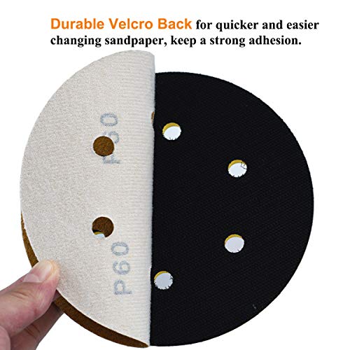 6-Inch 6-Hole Hook and Loop Gold Sanding Discs 60-Grit, 100-Pack