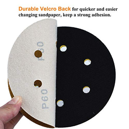 6-Inch 6-Hole Hook and Loop Gold Sanding Discs 60-Grit, 100-Pack