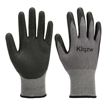 Nitrile Foam Coated Work Gloves for Men and Women, 6 Pairs 15-Gauge Nylon Spandex, 3-Finger Touchscreen Compatible, Oil Resistant Non-Slip Grip, Mechanic Warehouse Construction Gardening, Grey XLarge
