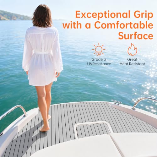 Boat Flooring EVA Foam Decking, Faux Teak Self-Adhesive Waterproof Non-Slip UV Resistant Marine Foam Deck Mat for Yacht Kayak Jon Boat RV Swim Platform - color: Light Gray